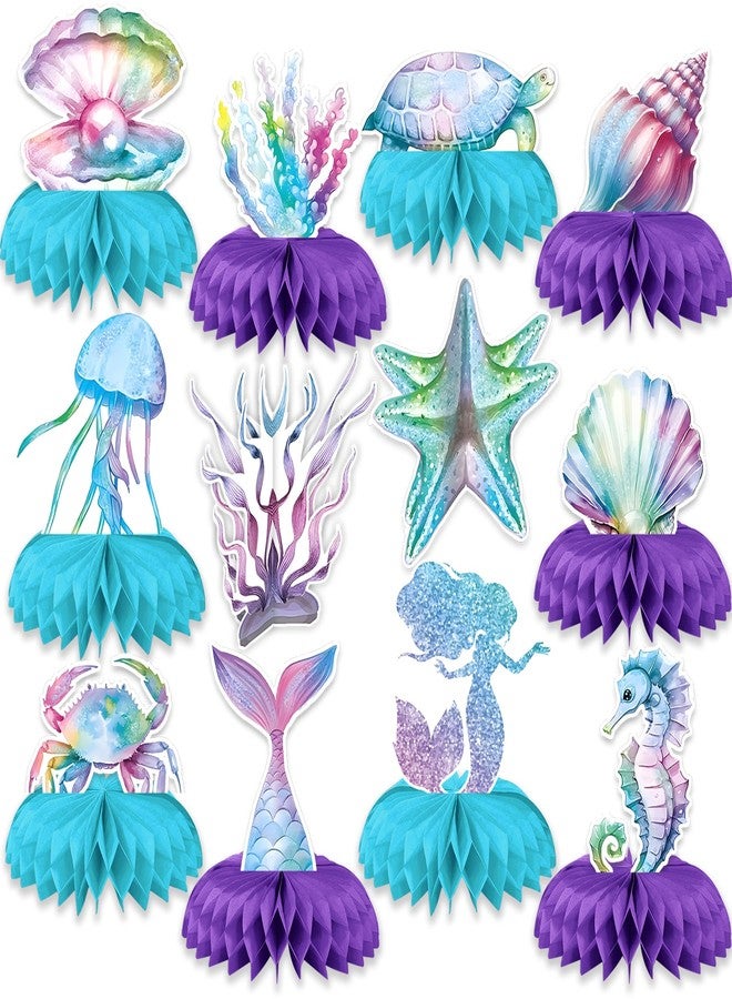 ITTEBISS 12PCS Mermaid Birthday Decorations Mermaid Birthday Honeycomb Centerpieces Mermaid Table Decorations for Under The Sea Party Decorations, Baby Shower, Ocean Theme Events, Kids Birthday Party Favors - Image 1